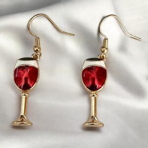 Red and Gold Wine Glass Dangle Earrings - Fun and Stylish Gift